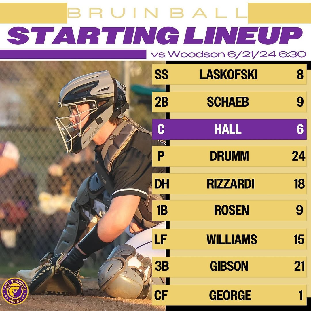Lake Braddock's starting lineup against Woodson on 6/21/2024